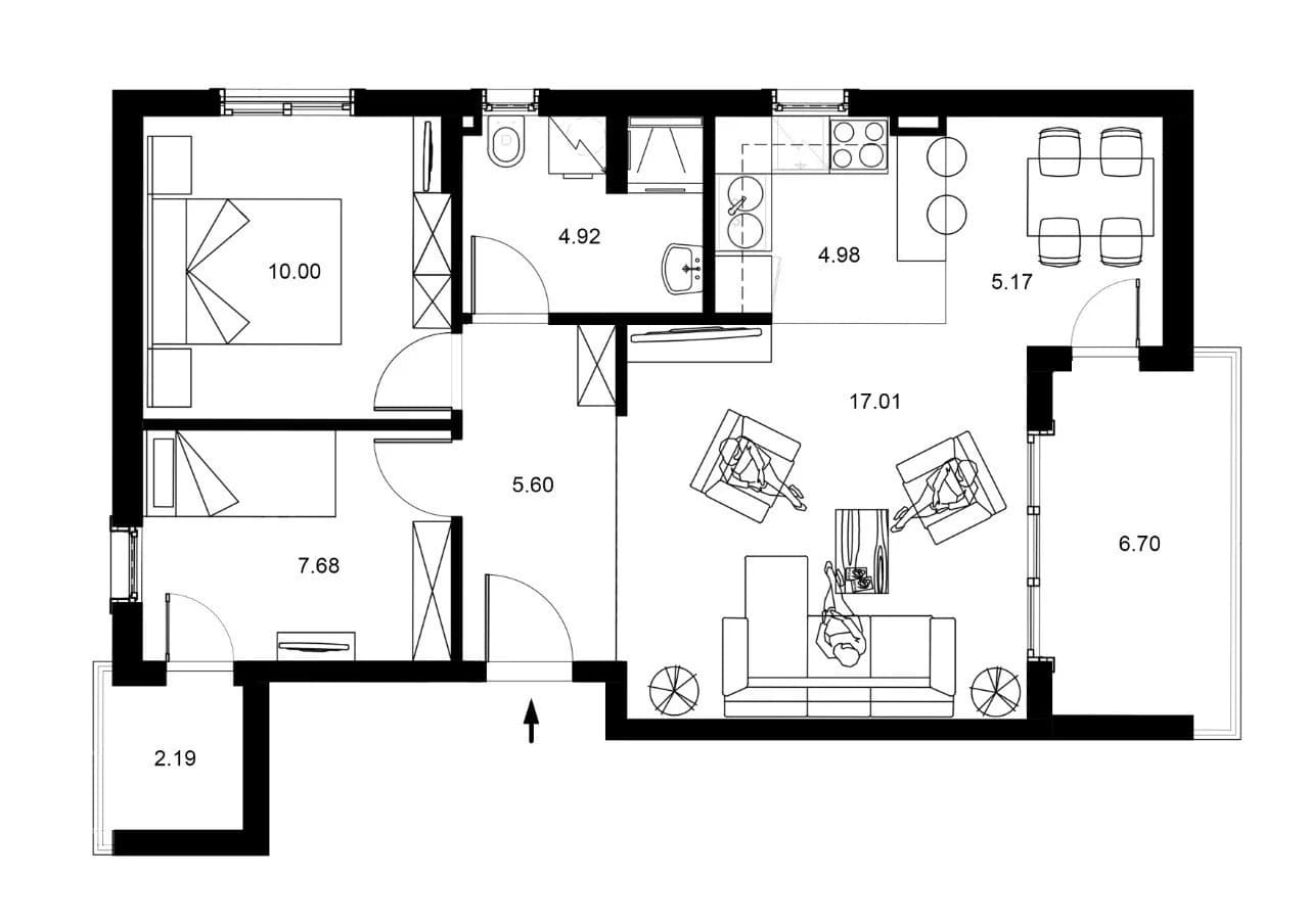 Эксклюзивное предложение · квартира с 2 спальнями · Бечичи · €170100 - 1